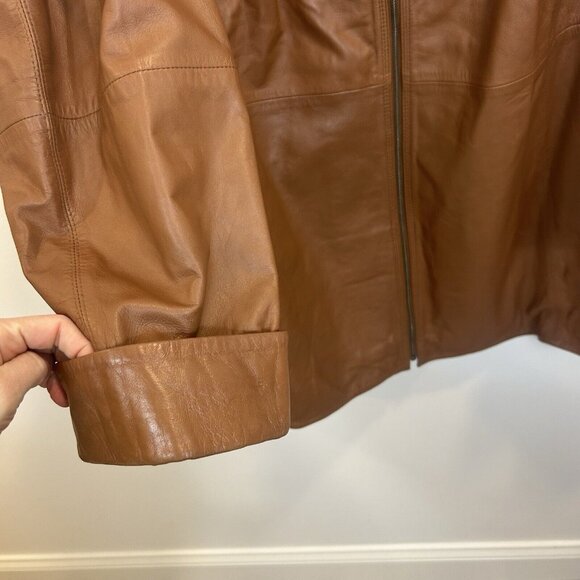 Roaman’s Womens Mid Length Brown Leather Jacket Size 32W Zip Up Classic - Picture 4 of 10